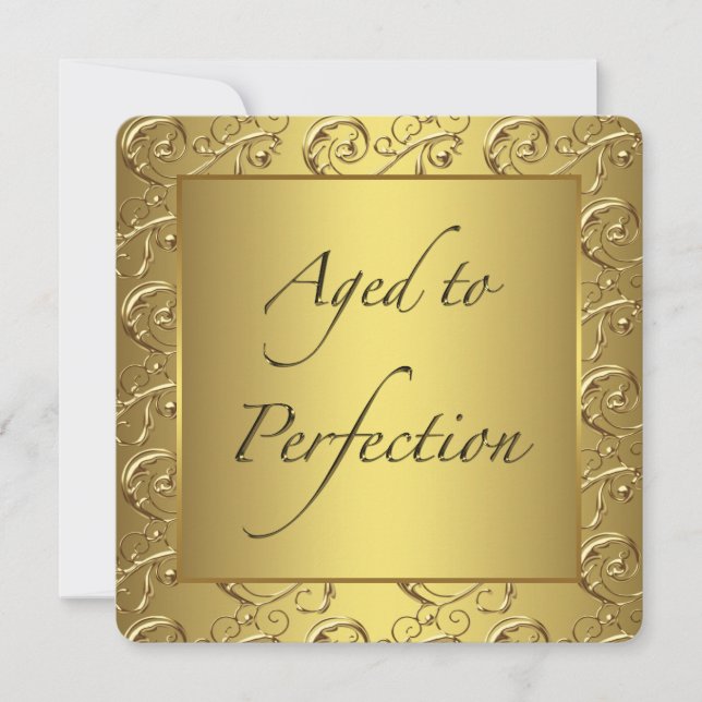 Goldene Swirl im Alter bis zur Perfektion Geburtst Einladung (Vorderseite)