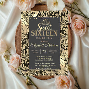Goldene Swirls Tiara Süße Diamanten 16 Party Einladung
