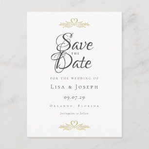 Goldene Tauben und Herz Elegantes Schriftbild Save Postkarte