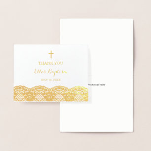 Goldene Taufedankeskarten mit Spitze Folienkarte