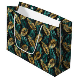 Goldene Teal-Palmblätter | Luxuriöser tropischer M Große Geschenktüte