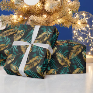 Goldene Teal-Palmblätter Luxuriöser tropischer S Geschenkpapier