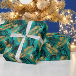 Goldene Teal-Palmblätter | Luxuriöser tropischer S Geschenkpapier