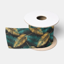 Goldene Teal-Palmblätter | Luxuriöser tropischer S Satinband