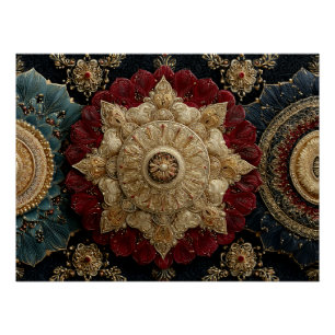 Goldene Tealrote, reich verzierte Mandala-Juwelen- Poster