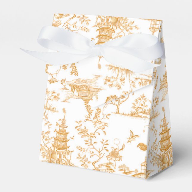 Goldene Tempel Chinoiserie Gefallen Box Geschenkschachtel (Vorderseite)