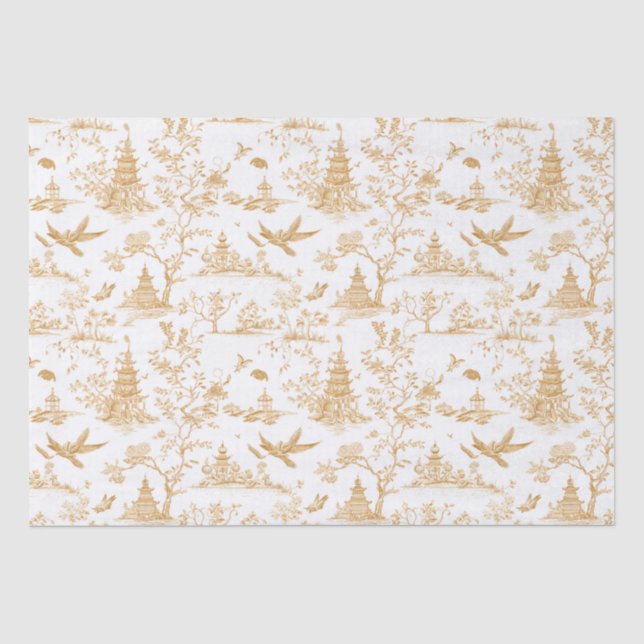 Goldene Tempel Chinoiserie Tiuuse Papier (Vorderseite)