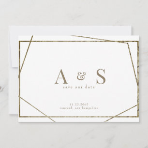 Goldene Textmonogramm-Geometrische Hochzeit - Merk Save The Date