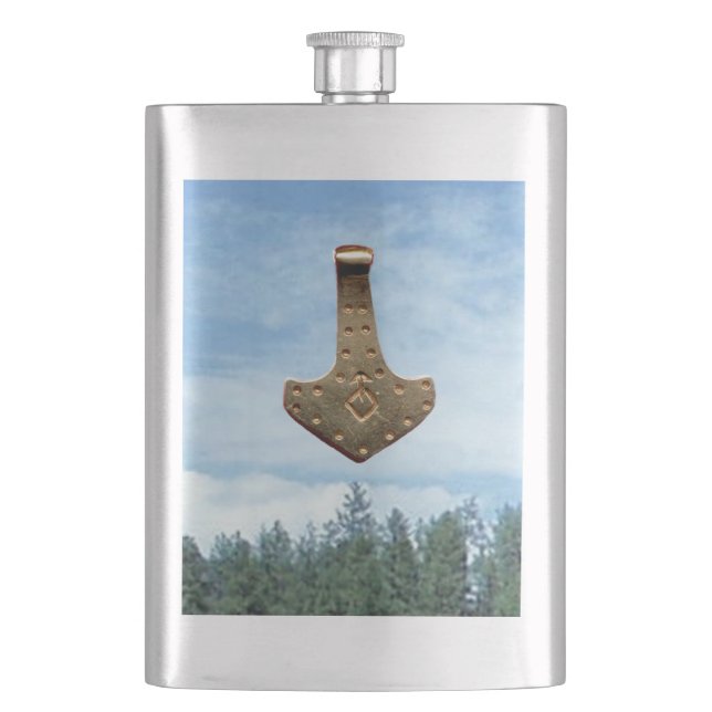 Goldene Thammer-Bäume Edelstahlflasche Flachmann (Vorderseite)