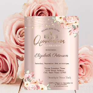 Goldene Tiara, beleuchtete florale roségoldene Qui Einladung