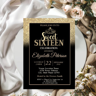 Goldene Tiara Glitter Bokeh Ombre Sweet 16 Party Einladung