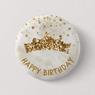 Goldene Tiara mit goldenem Bokeh & Weißer Geburtst Button