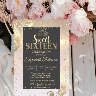 Goldene Tiara Süße Diamanten 16 Party Einladung