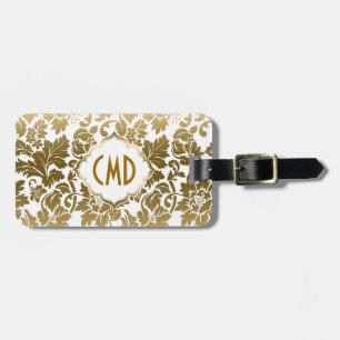 Goldene Töne florale Damaskus über weißem Hintergr Gepäckanhänger