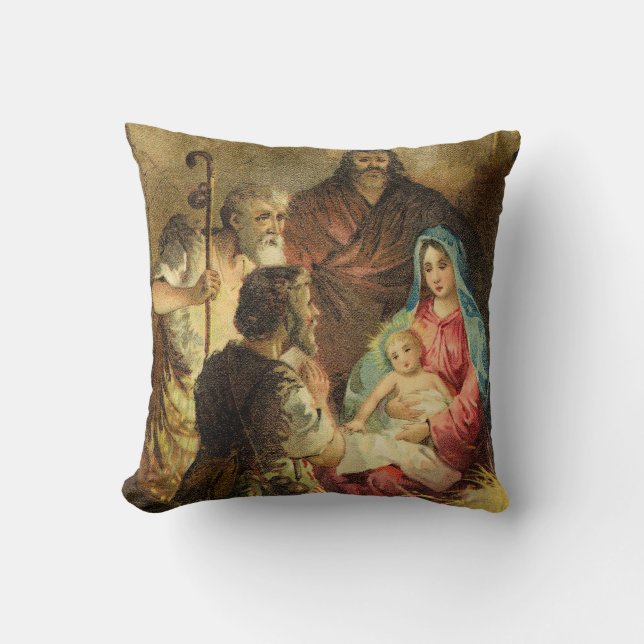 Goldene TöneVintage Nativity-Szene Kissen (Vorderseite)
