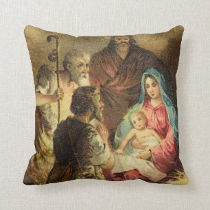 Goldene TöneVintage Nativity-Szene Kissen