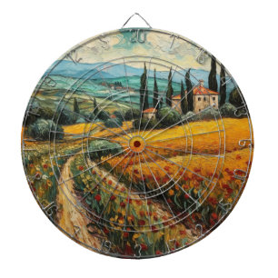 Goldene Toskana-Wildblumen-Landschaft Dartscheibe