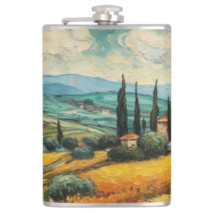 Goldene Toskana-Wildblumen-Landschaft Flachmann
