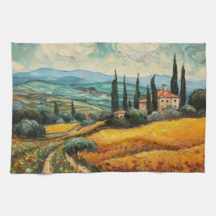 Goldene Toskana-Wildblumen-Landschaft Geschirrtuch