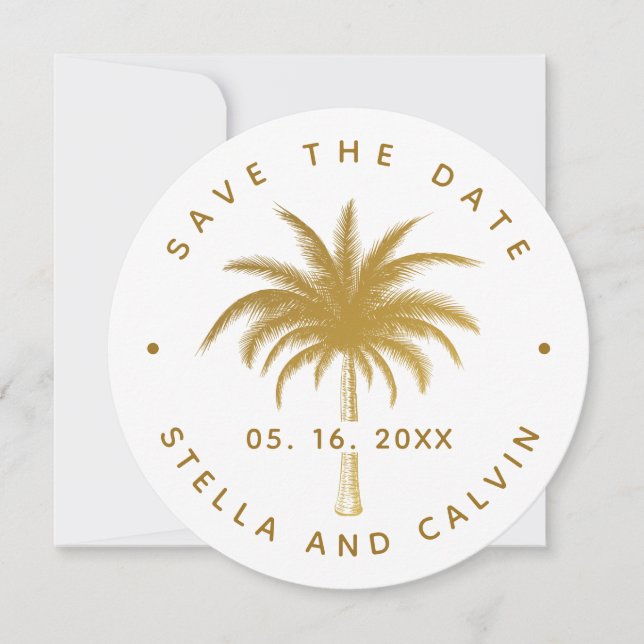Goldene Tropenpalme Foto Hochzeit Save The Date (Vorderseite)