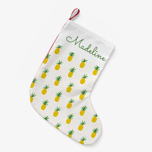 Goldene tropische Ananas | addieren Ihren Namen Kleiner Weihnachtsstrumpf (Vorderansicht (hängend))