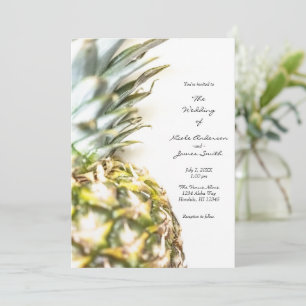 Goldene Tropische Ananas Insel Strandhochzeit Einladung