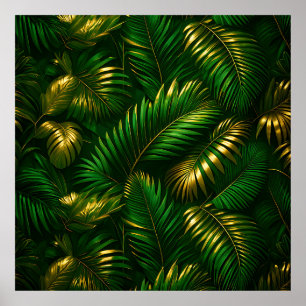 Goldene Tropische Blätter Dschungel Luxus Poster