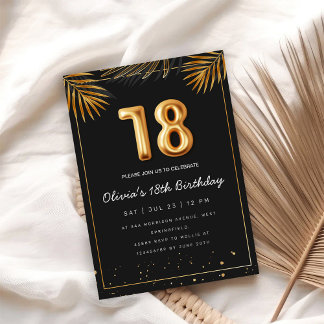 Goldene tropische Palmwedel 18. Geburtstag Einladung