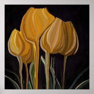 Goldene Tulpe Trio auf Schwarz Poster