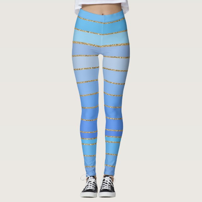 Goldene türkisfarbene Leggings (Vorderseite)