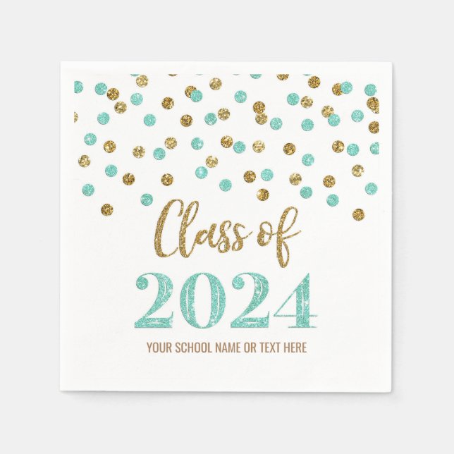 Goldene Turquoise Confetti-Klasse 2024 Napkins Serviette (Vorderseite)