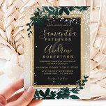 goldene Typografie-Blattschneezeit Einladung<br><div class="desc">Eine moderne,  schicke und elegante Goldtypografie floralgrüne Aquarellfarben Weihnachten Weihnachtsfeier mit handgemalten grünen Wasserfarbenblättern auf einem schicken,  gelben Farbverlauf mit weißem Schnee und Schneeflocken.</div>