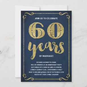 Goldene Typografie   Faux-Folie 60. Hochzeitstag Einladung