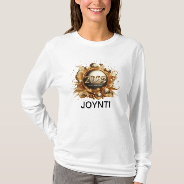 Goldene Typografie froh neues Jahr 2025 Frauen T-Shirt (Vorderseite)