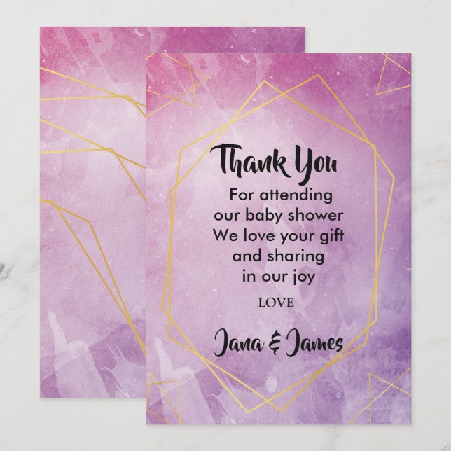 Goldene Typografie Rosa Aquarell Vielen Dank Einladung (Vorne/Hinten)