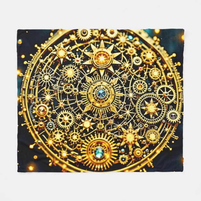 Goldene Uhrwerks-Himmels-Kunst Fleecedecke (Vorderseite (Horizontal))