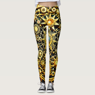 Goldene Uhrwerks-Himmels-Kunst Leggings