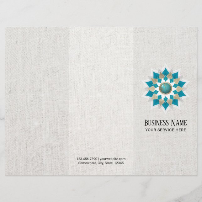 Goldene und Aquamarine Lotus Blume Mandala Elegant (Vorderseite)