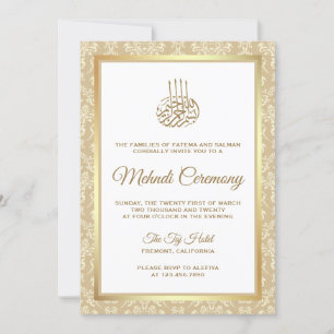 Goldene und beige Damast-Islamische-Mehndi-Zeremon Einladung