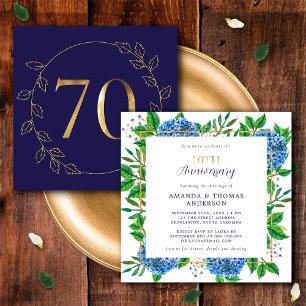 Goldene und Blaue Hortensie 70. Hochzeitstag Einladung