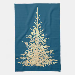 Goldene und blaue immergrüne elegante Winter  Geschirrtuch