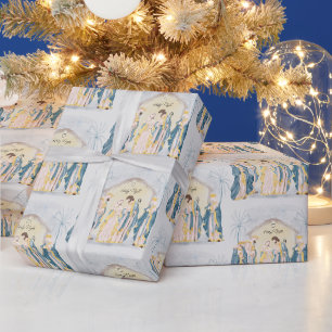 Goldene und blaue Krippe Geschenkpapier