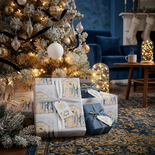 Goldene und blaue Krippe Geschenkpapier