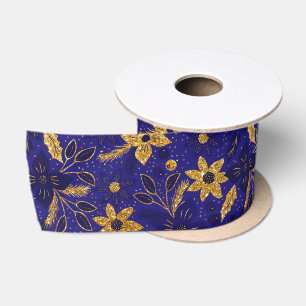 Goldene und blaue Weihnachtspoinsettien-Blumen Satinband
