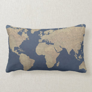 Goldene und blaue Weltkarte Lendenkissen