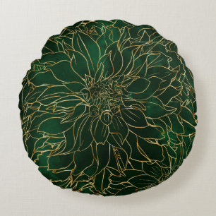 Goldene und grüne Dahlienblume Rundes Kissen