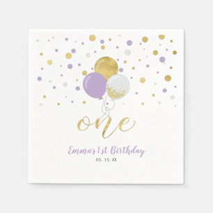 Goldene und Lila Balloons, Confetti Girl 1. Geburt Serviette