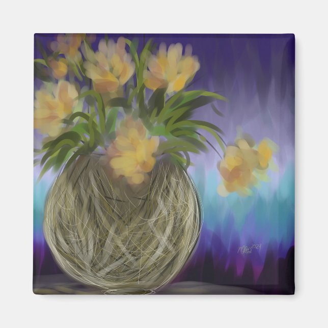 Goldene und Lila Bouquet Originelle Kunst Magnet (Vorne)