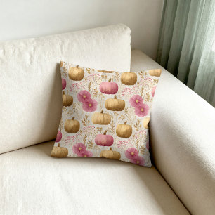 Goldene und rosa Kürbisse Herbstdesign Kissen