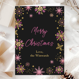 Goldene und rosa Schneeflocken Frohe Weihnachten